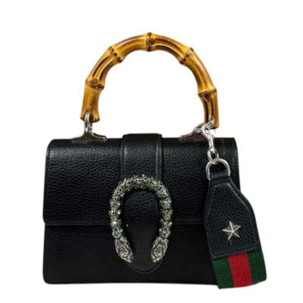 Gucci Bamboo Top Handle Bag Dionysus Shoulder Leather Black